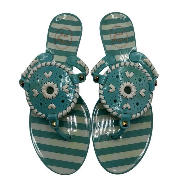Jack Rogers Georgica Striped Jelly Flip Flop Turquoise/White Size 8 - Picture 1 of 9